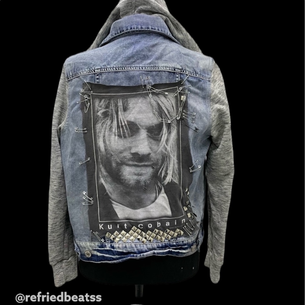 custom kurt cobain nirvana band t denim jacket - Picture 1 of 9